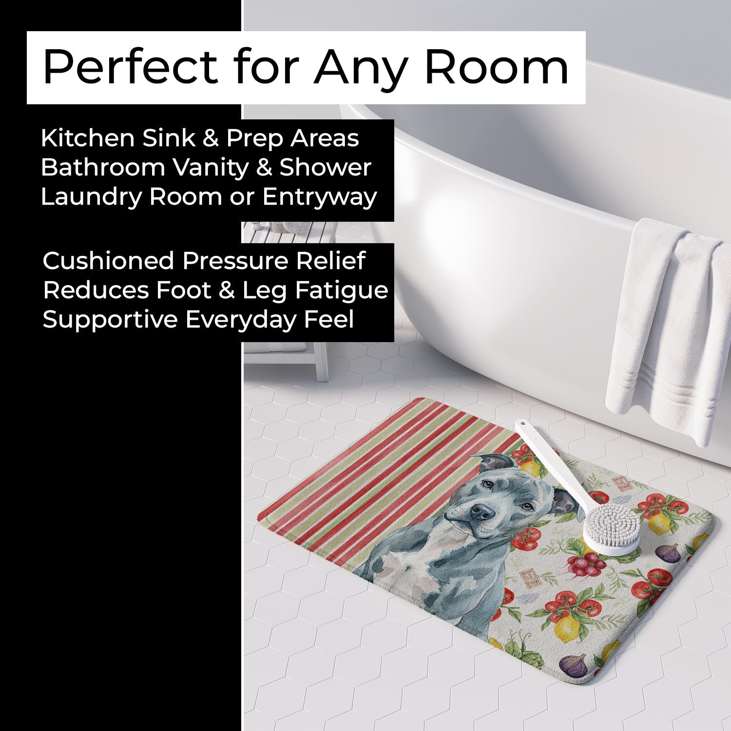 Blue American Staffordshire Terrier Vegetables Memory Foam Kitchen Mat Machine Washable Anti-Fatigue Cushion Comfort Bath or Kitchen Rug