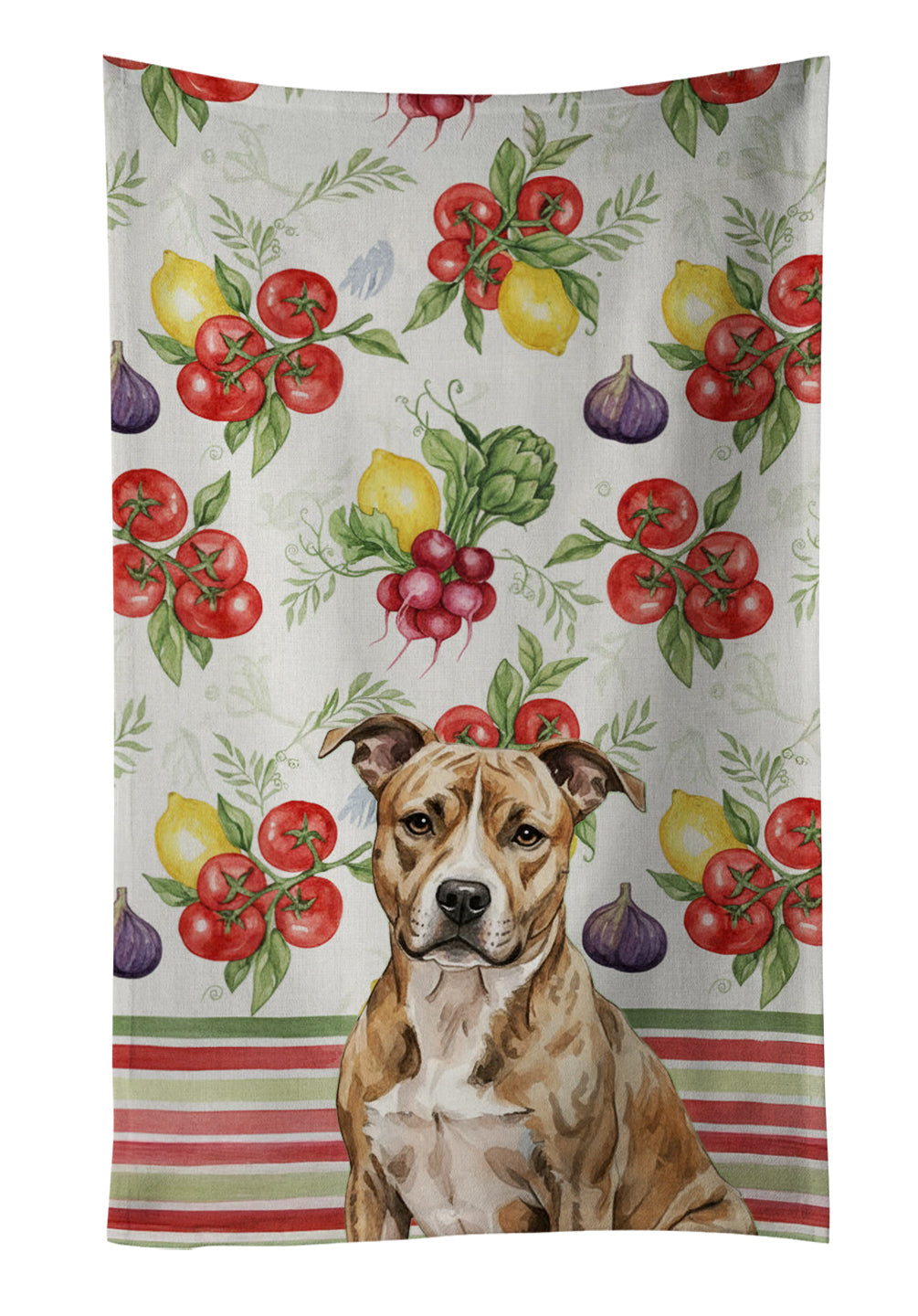 Brindle American Staffordshire Terrier Vegetables Kitchen Towel Velour Plush Front and Cotton Loop Back Machine Washable