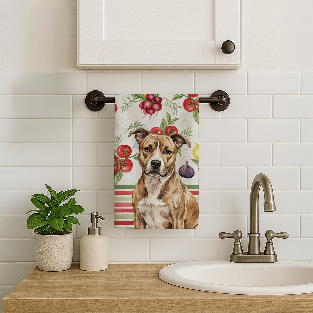 Brindle American Staffordshire Terrier Vegetables Kitchen Towel Velour Plush Front and Cotton Loop Back Machine Washable