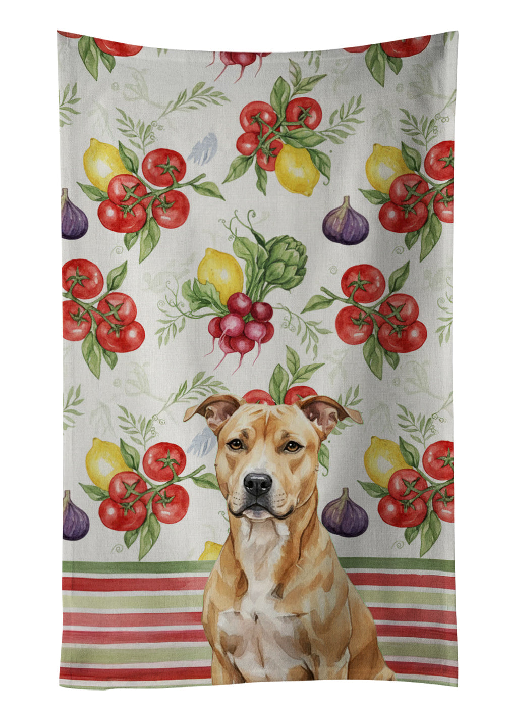 Fawn American Staffordshire Terrier Vegetables Kitchen Towel Velour Plush Front and Cotton Loop Back Machine Washable