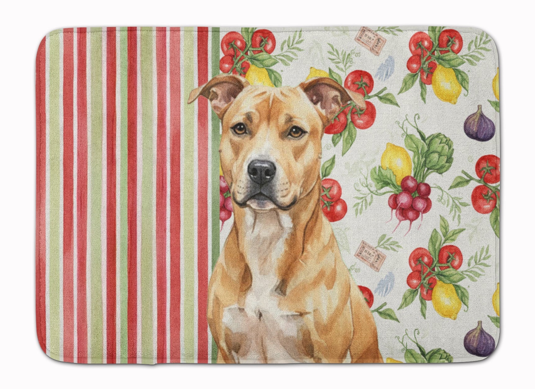 Fawn American Staffordshire Terrier Vegetables Memory Foam Kitchen Mat Machine Washable Anti-Fatigue Cushion Comfort Bath or Kitchen Rug