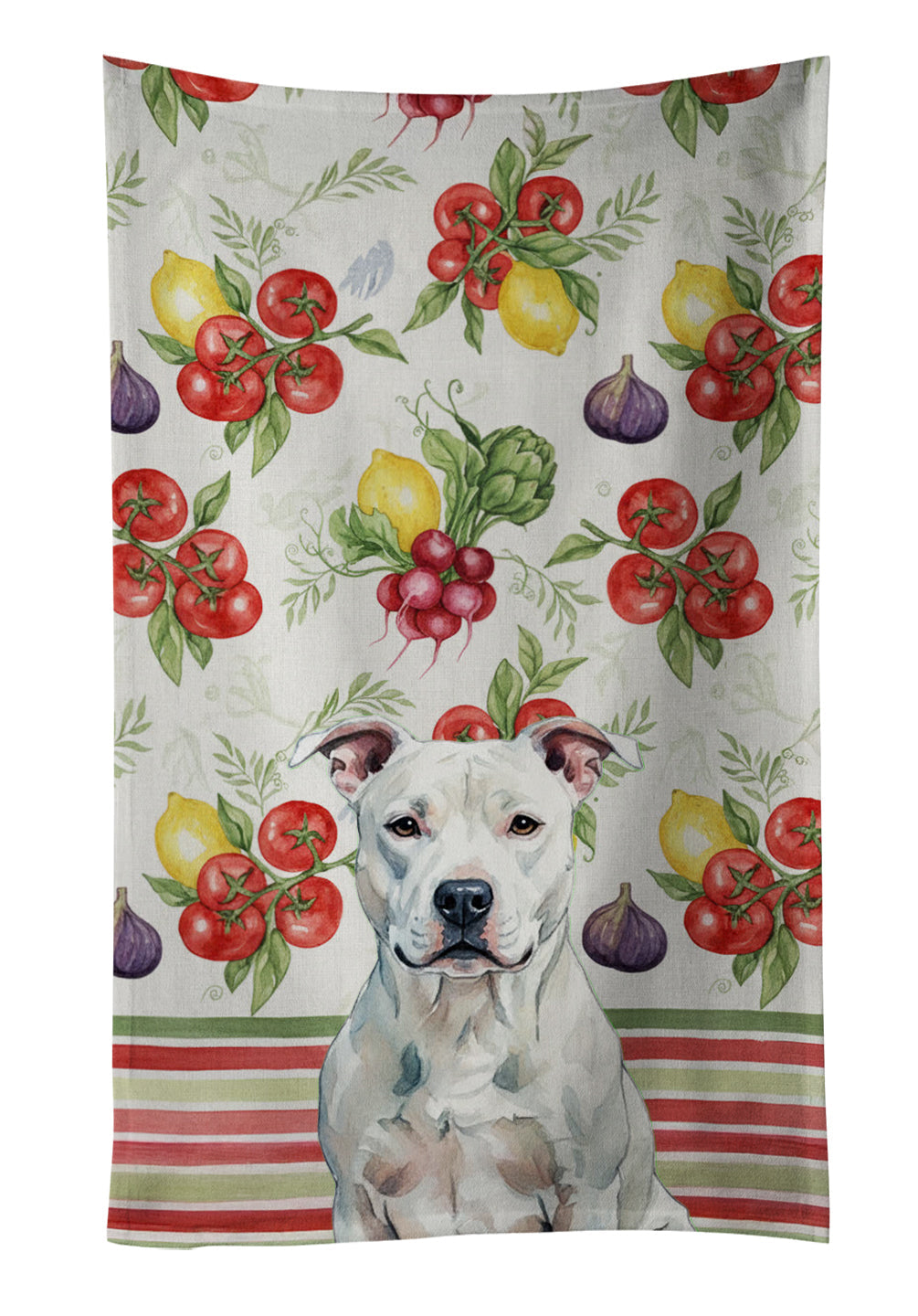 White American Staffordshire Terrier Vegetables Kitchen Towel Velour Plush Front and Cotton Loop Back Machine Washable