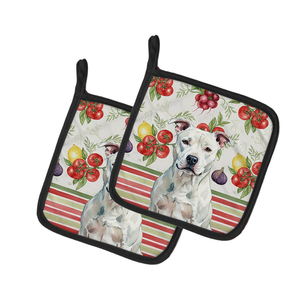 White American Staffordshire Terrier Vegetables Pot Holder Set of 2 Heat Resistant Quilted Hot Pads 7.5 x 7.5 Inch, Insulated Kitchen Trivets for Cooking & Baking