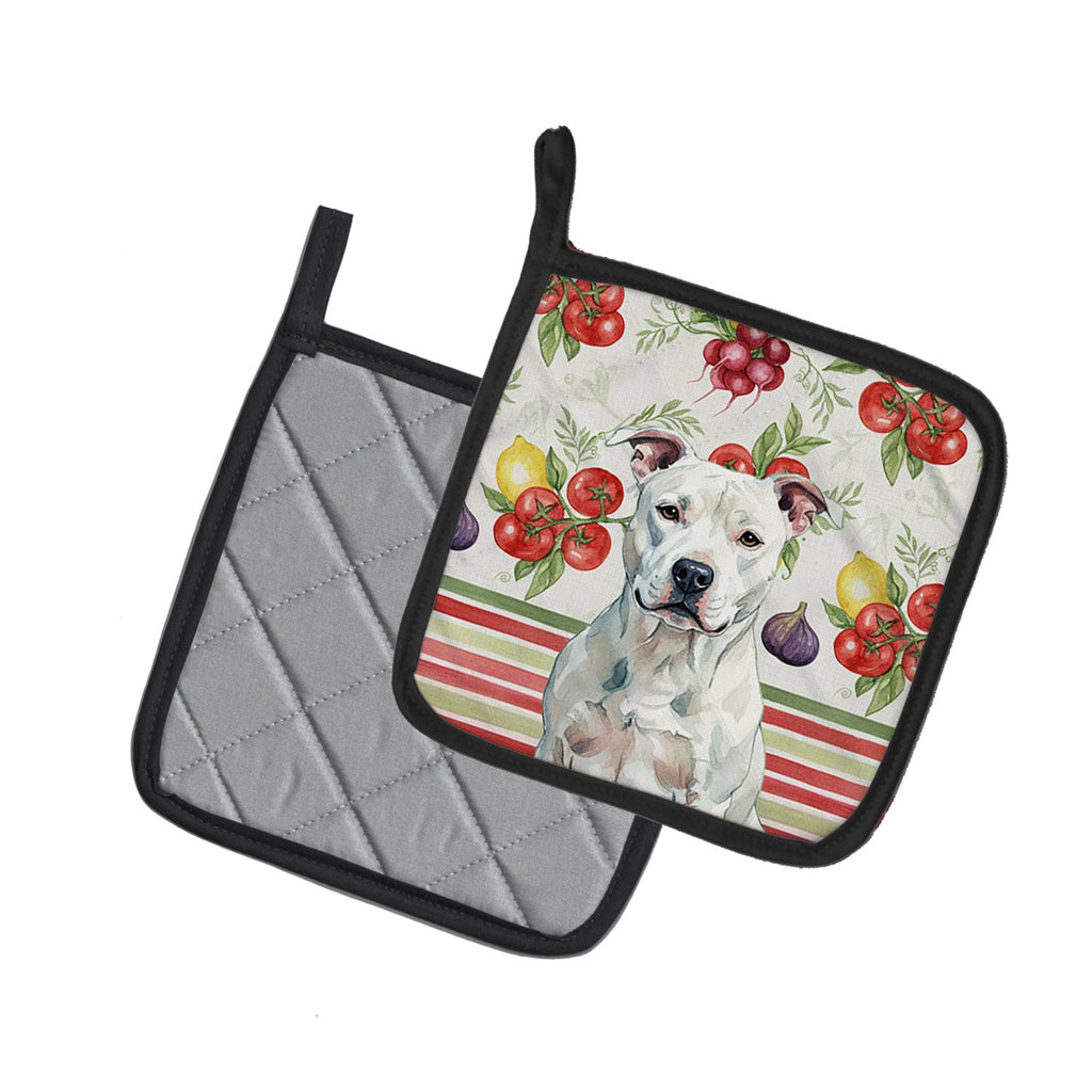 White American Staffordshire Terrier Vegetables Pot Holder Set of 2 Heat Resistant Quilted Hot Pads 7.5 x 7.5 Inch, Insulated Kitchen Trivets for Cooking & Baking