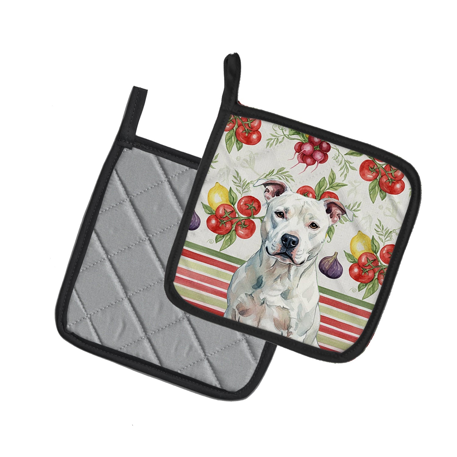 White American Staffordshire Terrier Vegetables Pot Holder Set of 2 Heat Resistant Quilted Hot Pads 7.5 x 7.5 Inch, Insulated Kitchen Trivets for Cooking & Baking