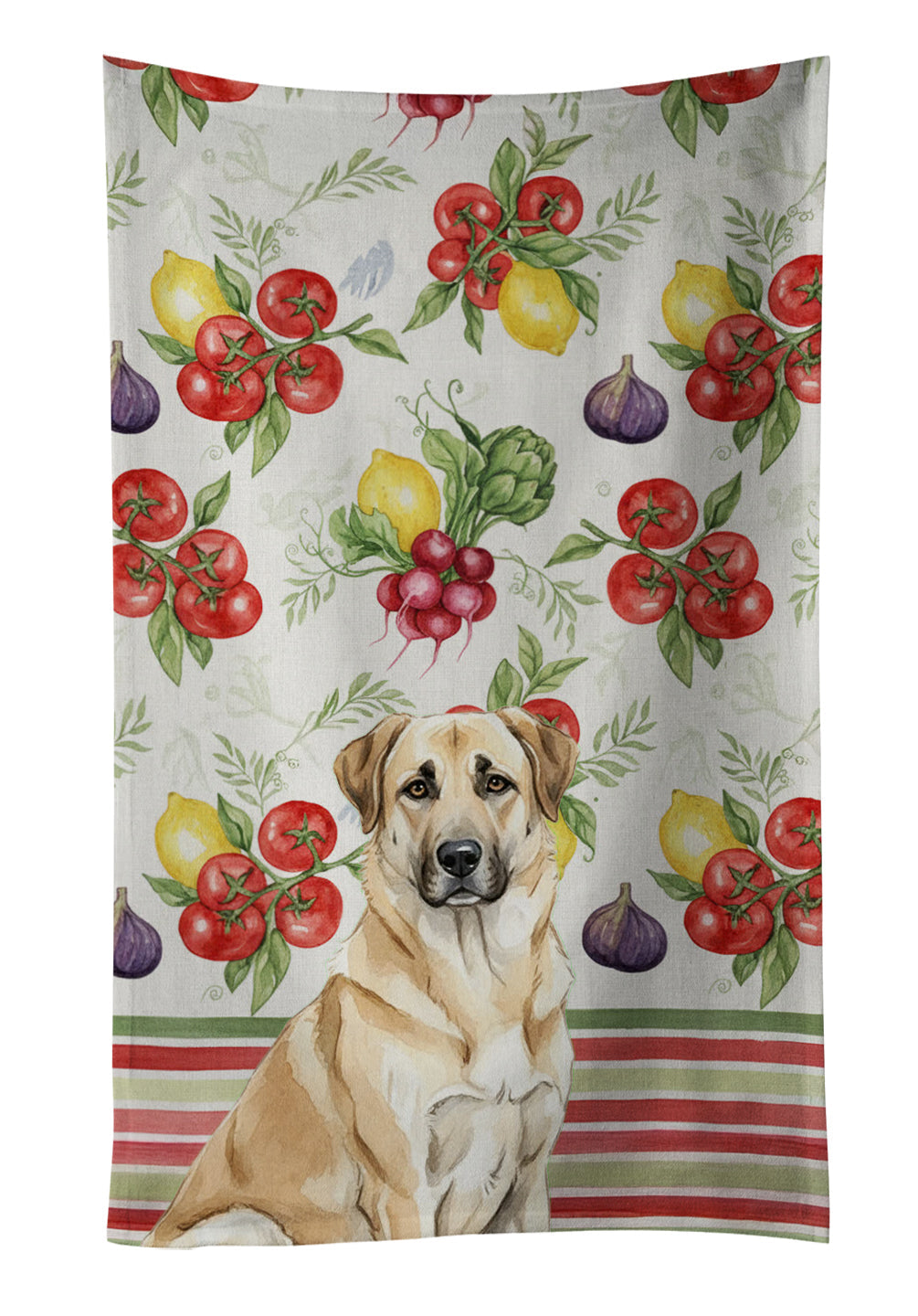 Anatolian Shepherd Dog Vegetables Kitchen Towel Velour Plush Front and Cotton Loop Back Machine Washable