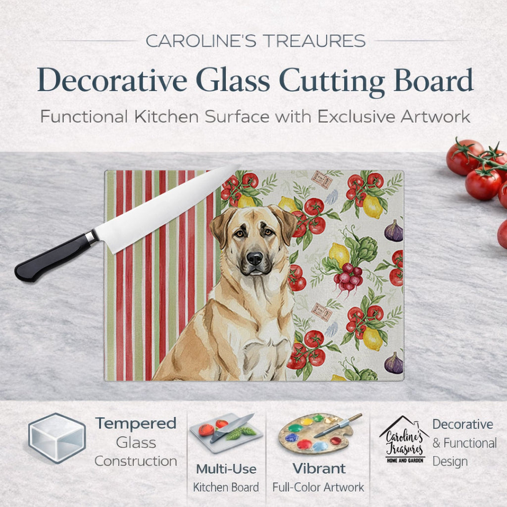 Anatolian Shepherd Dog Vegetables Cutting Board Tempered Glass Kitchen Cutting Surface, Heat Resistant Chopping, Non-Slip Feet, Food Prep & Serving