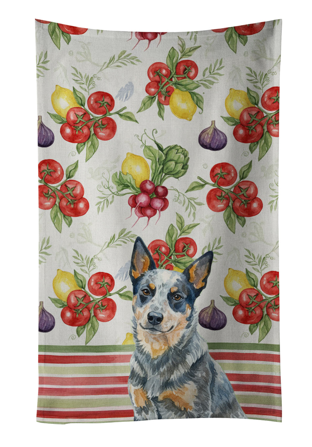 Blue Heeler Australian Cattle Dog Vegetables Kitchen Towel Velour Plush Front and Cotton Loop Back Machine Washable