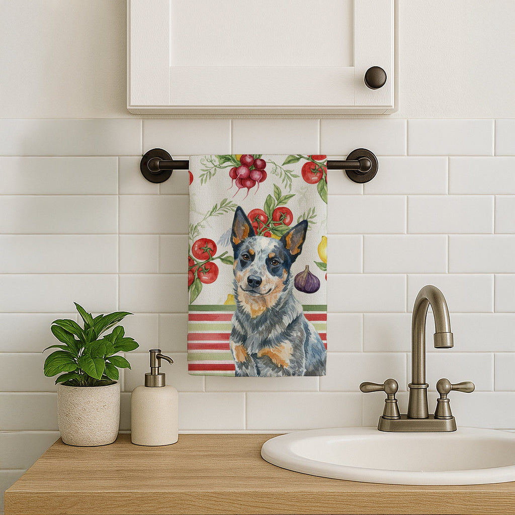 Blue Heeler Australian Cattle Dog Vegetables Kitchen Towel Velour Plush Front and Cotton Loop Back Machine Washable