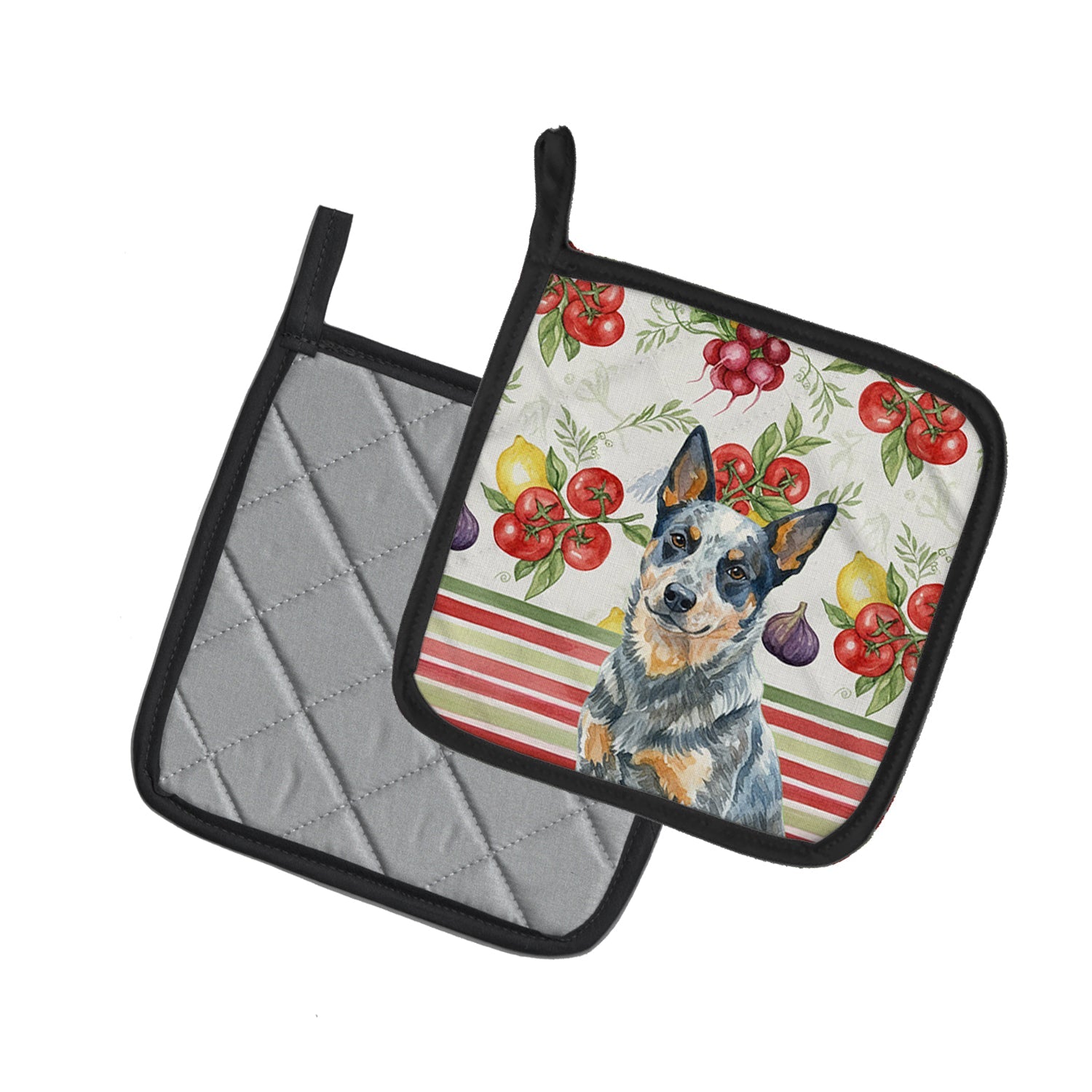 Blue Heeler Australian Cattle Dog Vegetables Pot Holder Set of 2 Heat Resistant Quilted Hot Pads 7.5 x 7.5 Inch, Insulated Kitchen Trivets for Cooking & Baking