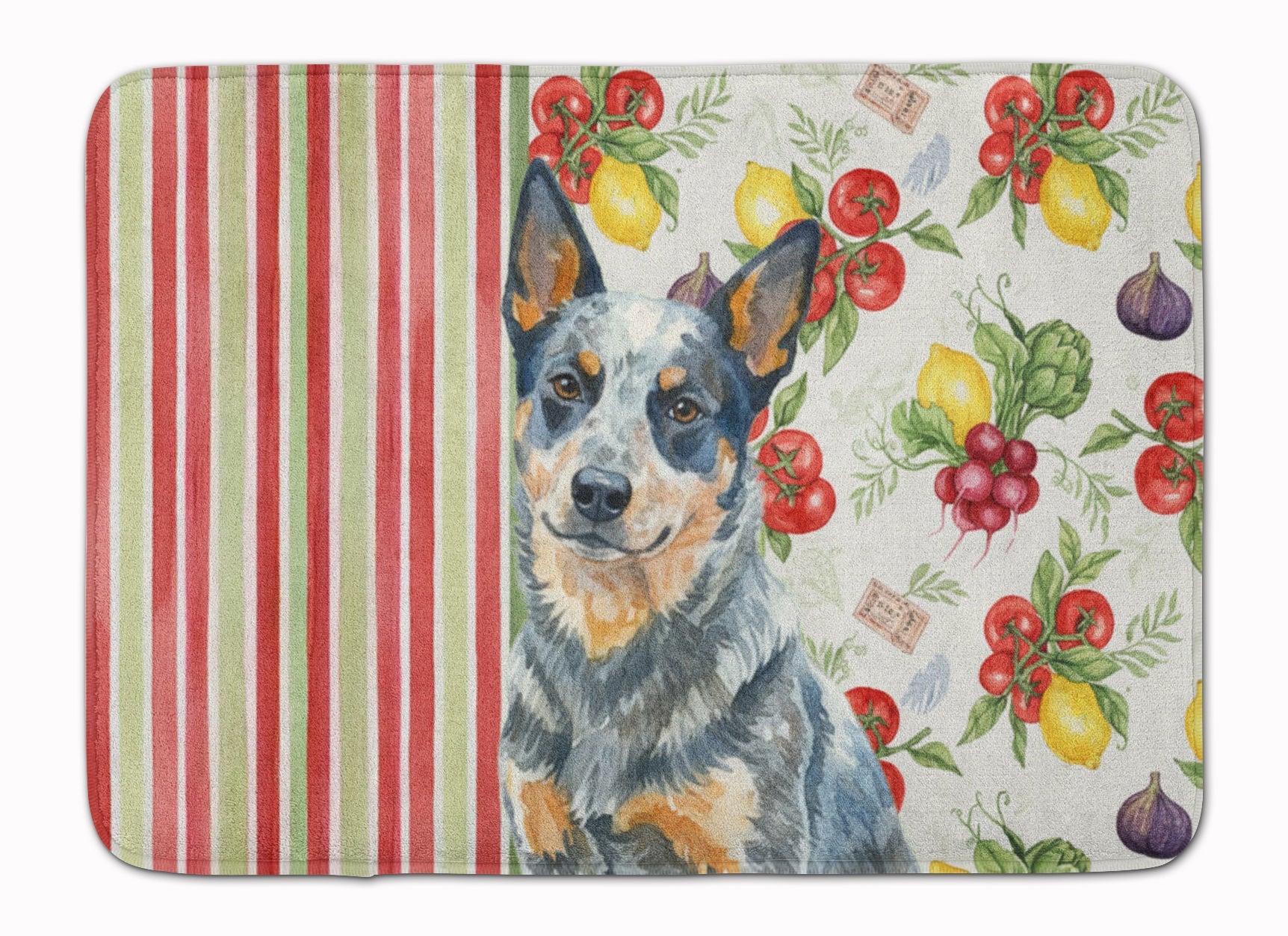 Blue Heeler Australian Cattle Dog Vegetables Memory Foam Kitchen Mat Machine Washable Anti-Fatigue Cushion Comfort Bath or Kitchen Rug