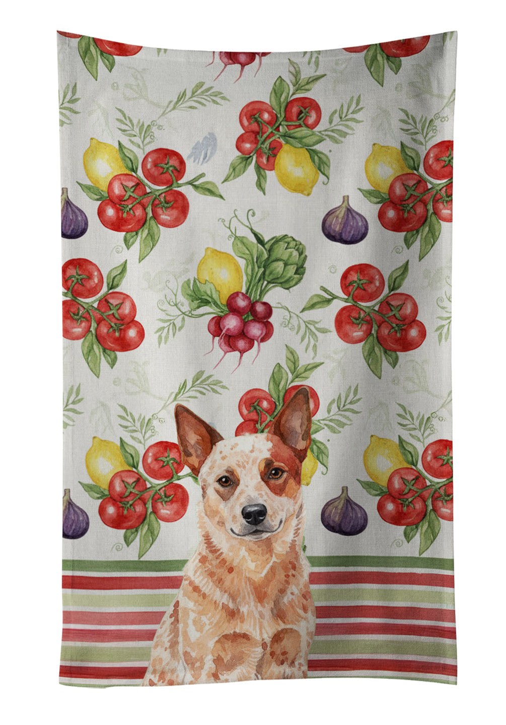 Red Heeler Australian Cattle Dog Vegetables Kitchen Towel Velour Plush Front and Cotton Loop Back Machine Washable