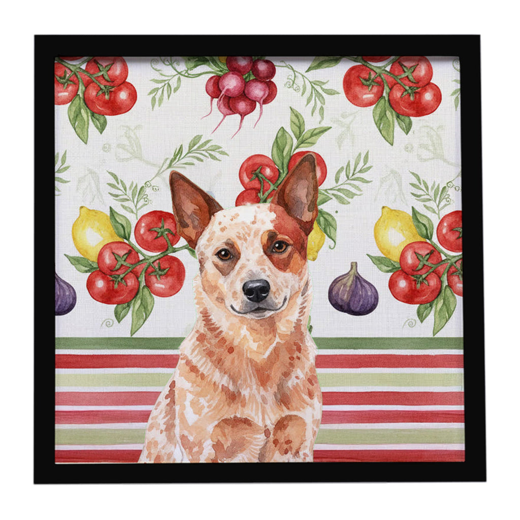 Red Heeler Australian Cattle Dog Vegetables Framed Metal Print Bathroom, Kitchen, Office, Home Decor Wall Art Ready to Hang, Square, 8X8