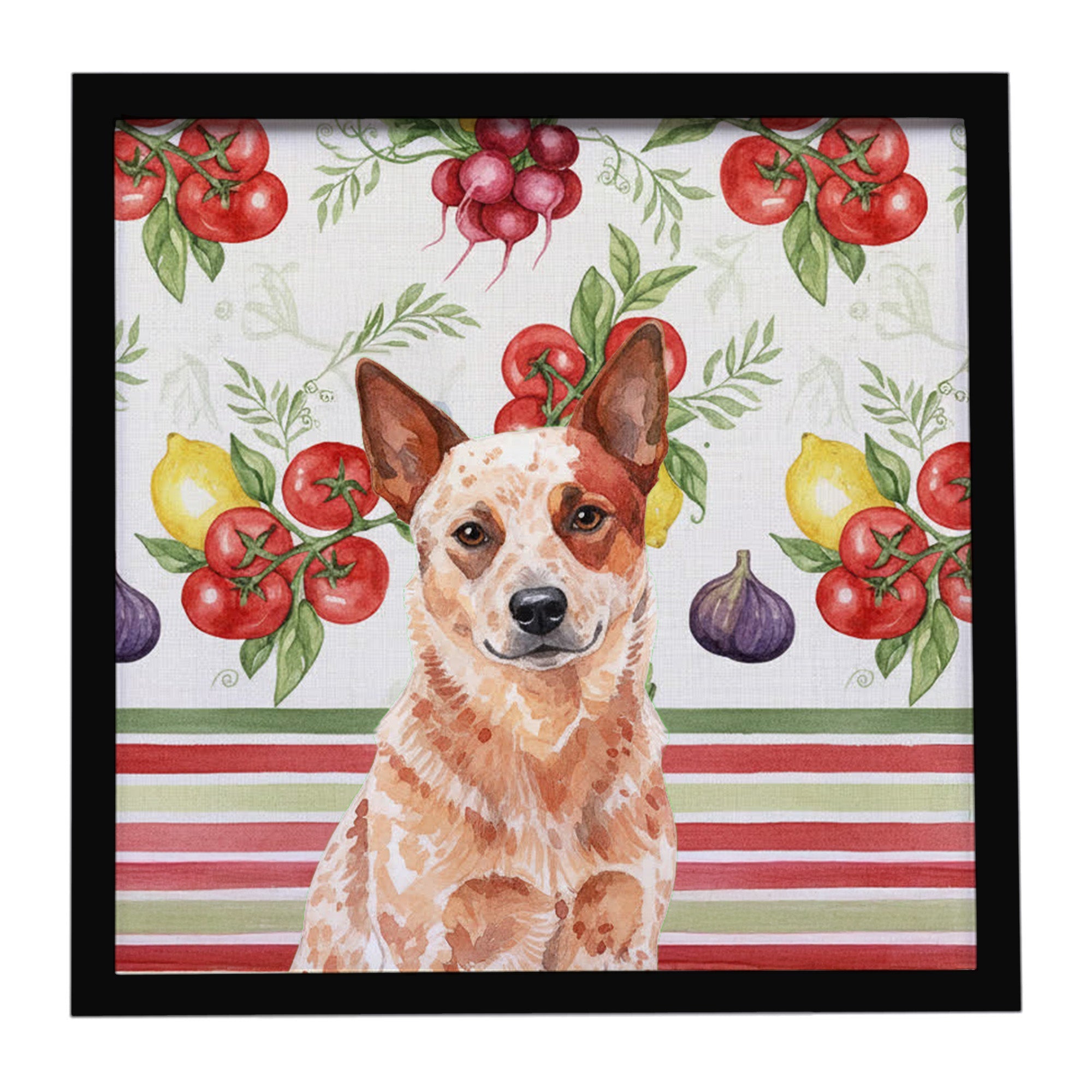 Red Heeler Australian Cattle Dog Vegetables Framed Metal Print Bathroom, Kitchen, Office, Home Decor Wall Art Ready to Hang, Square, 8X8