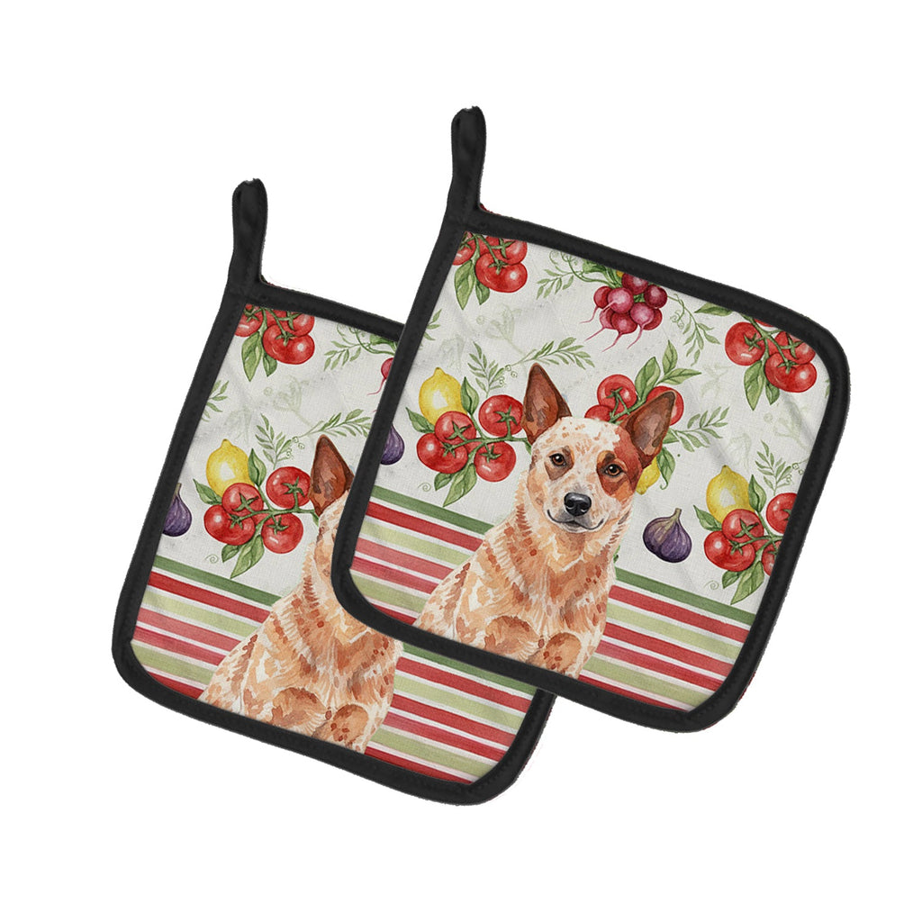 Red Heeler Australian Cattle Dog Vegetables Pot Holder Set of 2 Heat Resistant Quilted Hot Pads 7.5 x 7.5 Inch, Insulated Kitchen Trivets for Cooking & Baking