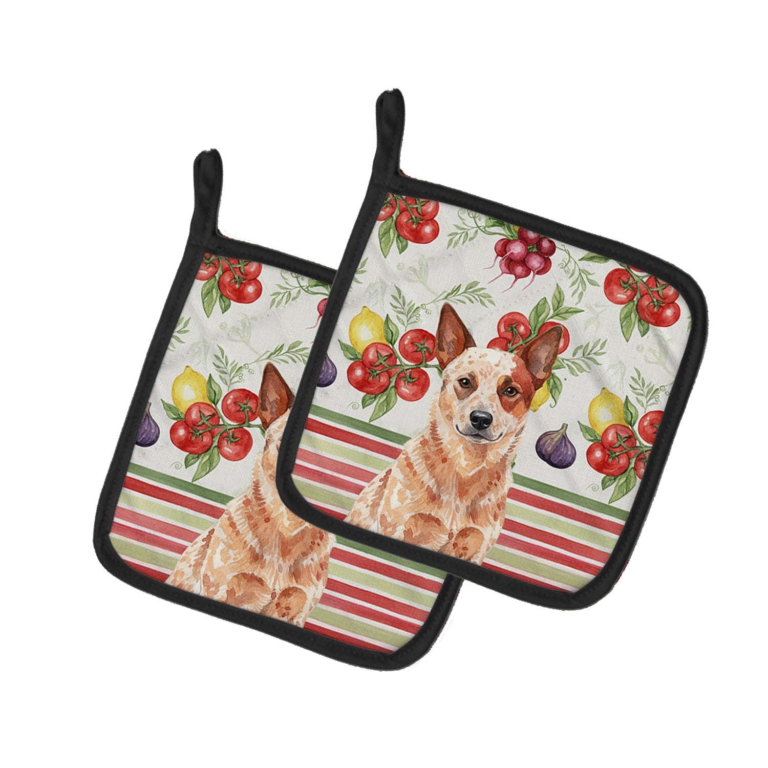 Red Heeler Australian Cattle Dog Vegetables Pot Holder Set of 2 Heat Resistant Quilted Hot Pads 7.5 x 7.5 Inch, Insulated Kitchen Trivets for Cooking & Baking
