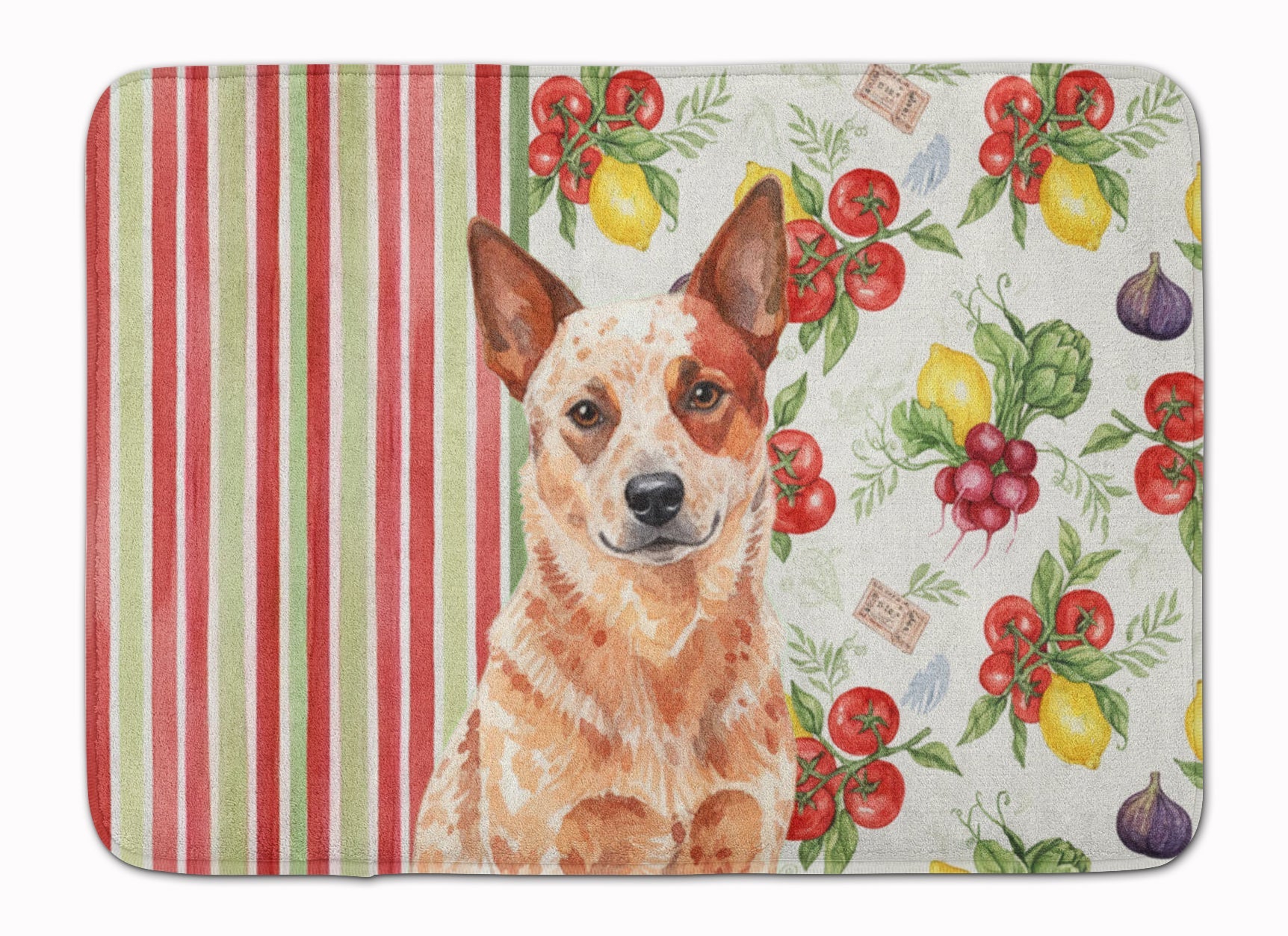 Red Heeler Australian Cattle Dog Vegetables Memory Foam Kitchen Mat Machine Washable Anti-Fatigue Cushion Comfort Bath or Kitchen Rug