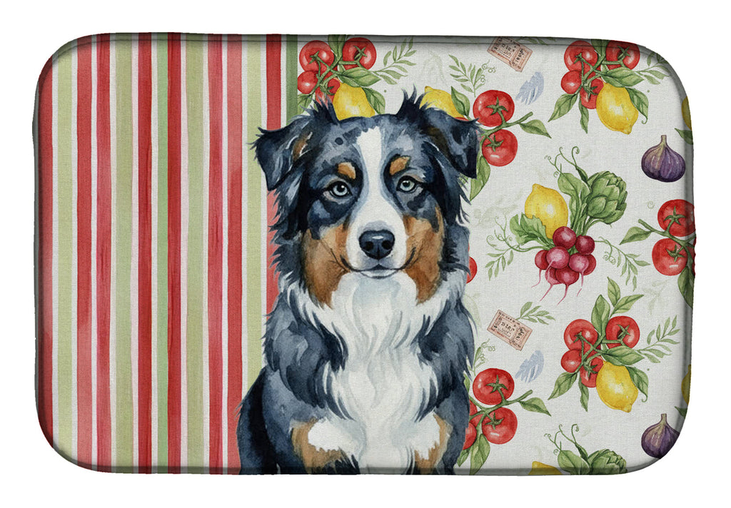 Black Australian Shepherd Vegetables Dish Drying Mat Absorbent Dish Drying Mat Pad for Kitchen Counter Dish Drainer Mat for Countertop, 14 x 21", Multicolor