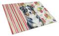 Black Australian Shepherd Vegetables Cutting Board Tempered Glass Kitchen Cutting Surface, Heat Resistant Chopping, Non-Slip Feet, Food Prep & Serving