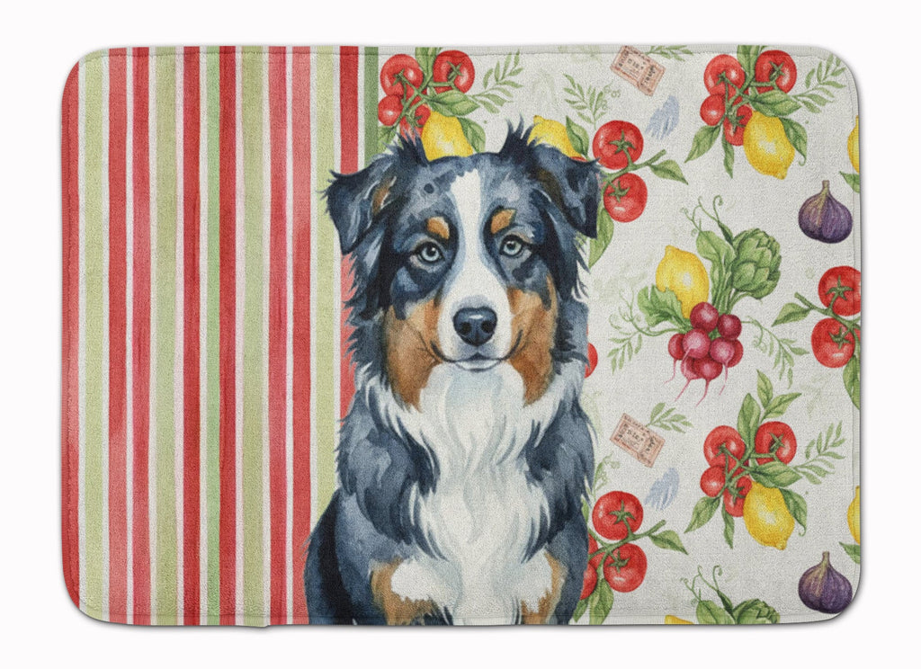 Black Australian Shepherd Vegetables Memory Foam Kitchen Mat Machine Washable Anti-Fatigue Cushion Comfort Bath or Kitchen Rug