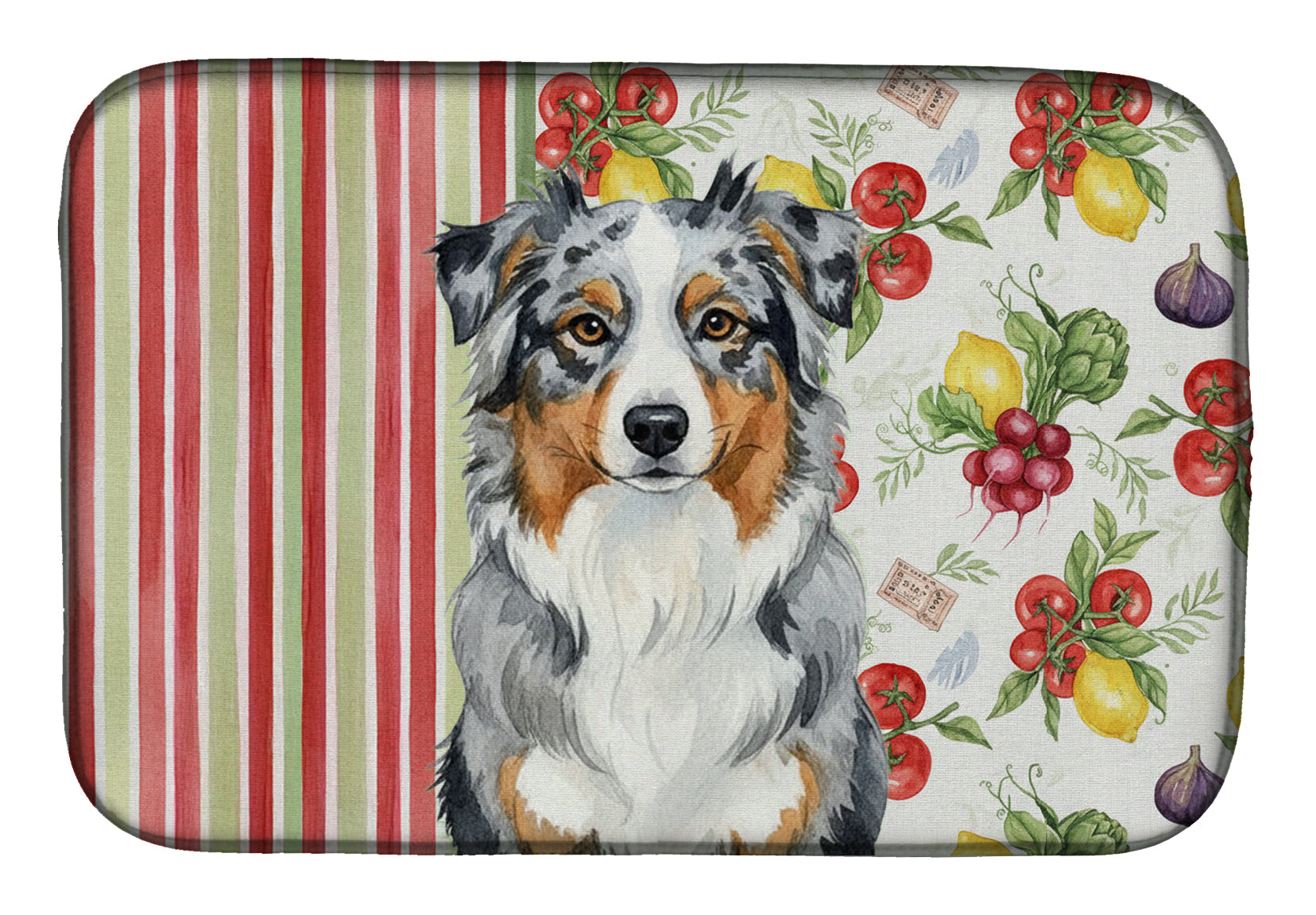 Blue Merle Australian Shepherd Vegetables Dish Drying Mat Absorbent Dish Drying Mat Pad for Kitchen Counter Dish Drainer Mat for Countertop, 14 x 21", Multicolor