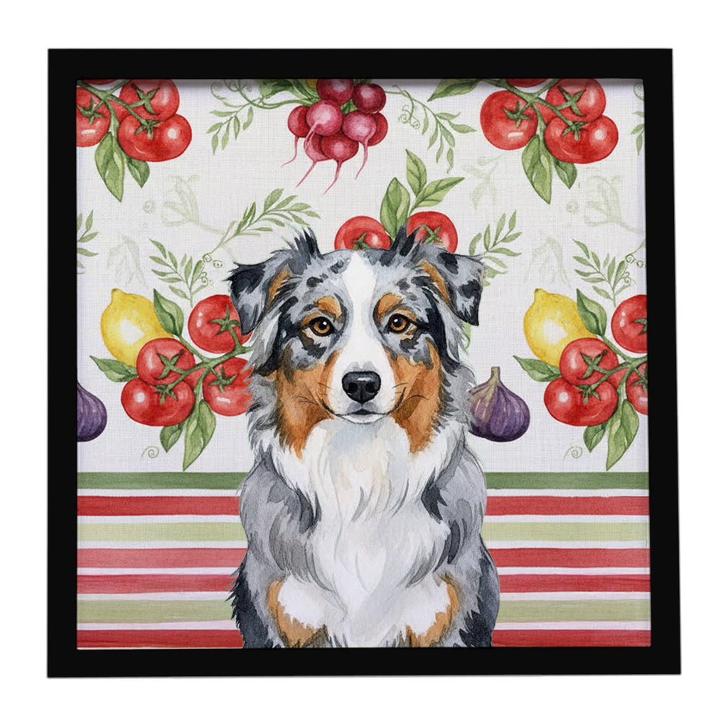 Blue Merle Australian Shepherd Vegetables Framed Metal Print Bathroom, Kitchen, Office, Home Decor Wall Art Ready to Hang, Square, 8X8