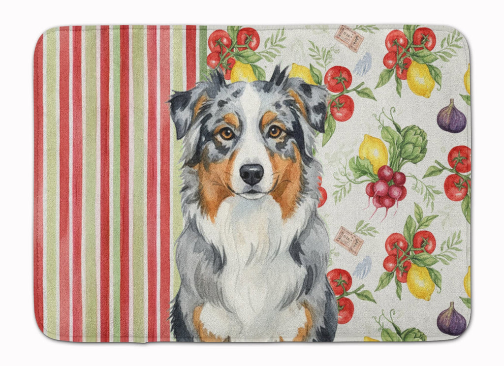 Blue Merle Australian Shepherd Vegetables Memory Foam Kitchen Mat Machine Washable Anti-Fatigue Cushion Comfort Bath or Kitchen Rug