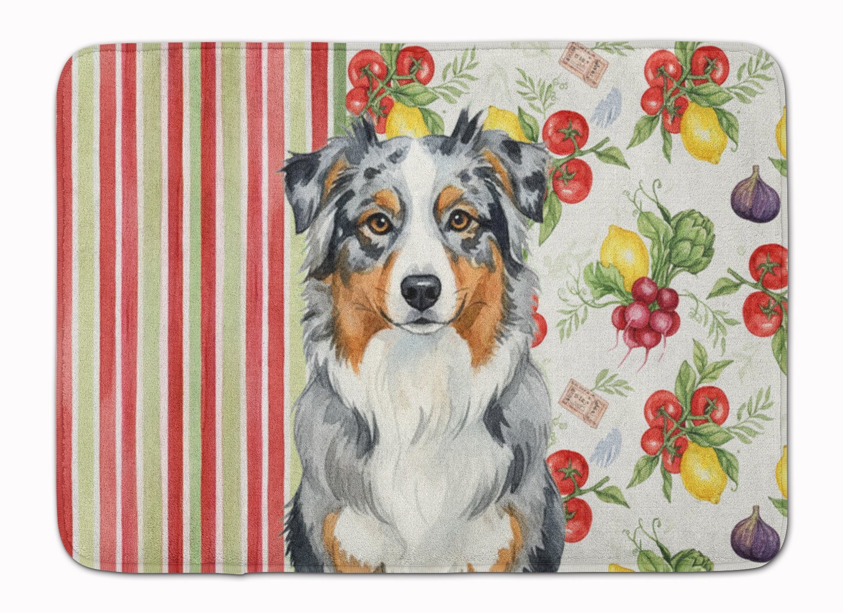 Blue Merle Australian Shepherd Vegetables Memory Foam Kitchen Mat Machine Washable Anti-Fatigue Cushion Comfort Bath or Kitchen Rug