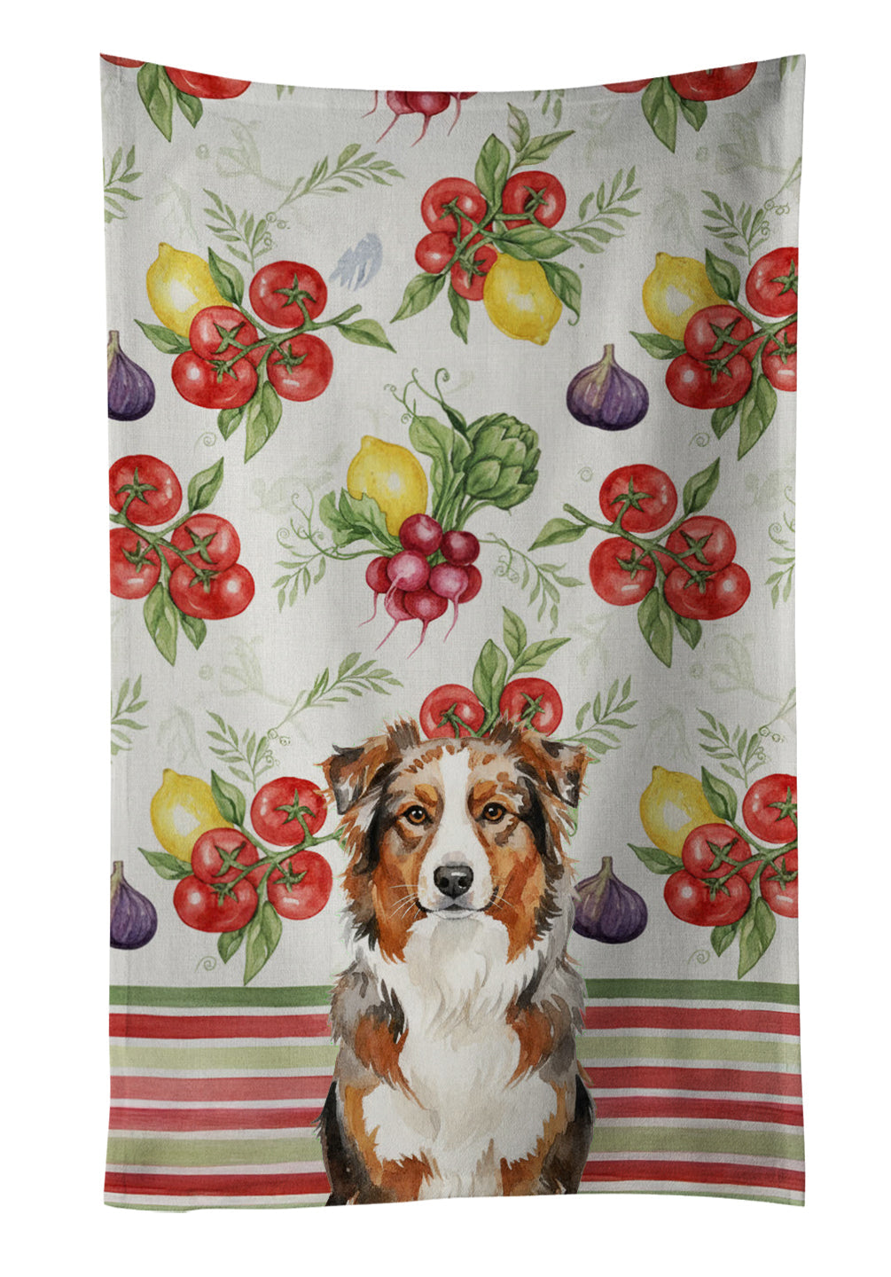 Red Merle Australian Shepherd Vegetables Kitchen Towel Velour Plush Front and Cotton Loop Back Machine Washable