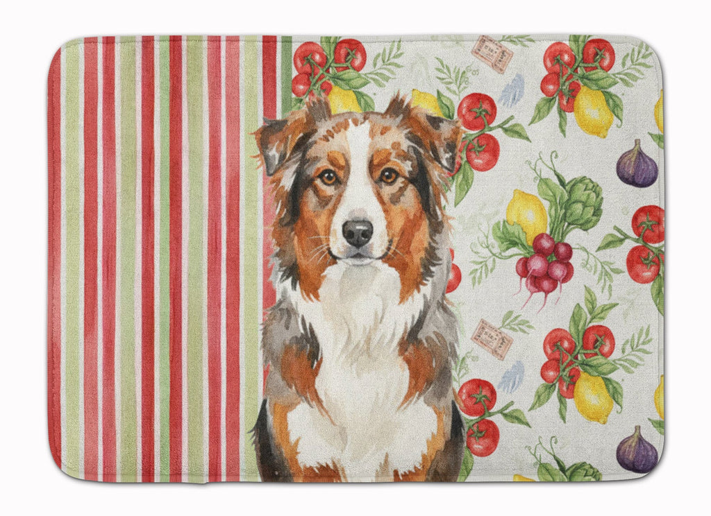 Red Merle Australian Shepherd Vegetables Memory Foam Kitchen Mat Machine Washable Anti-Fatigue Cushion Comfort Bath or Kitchen Rug