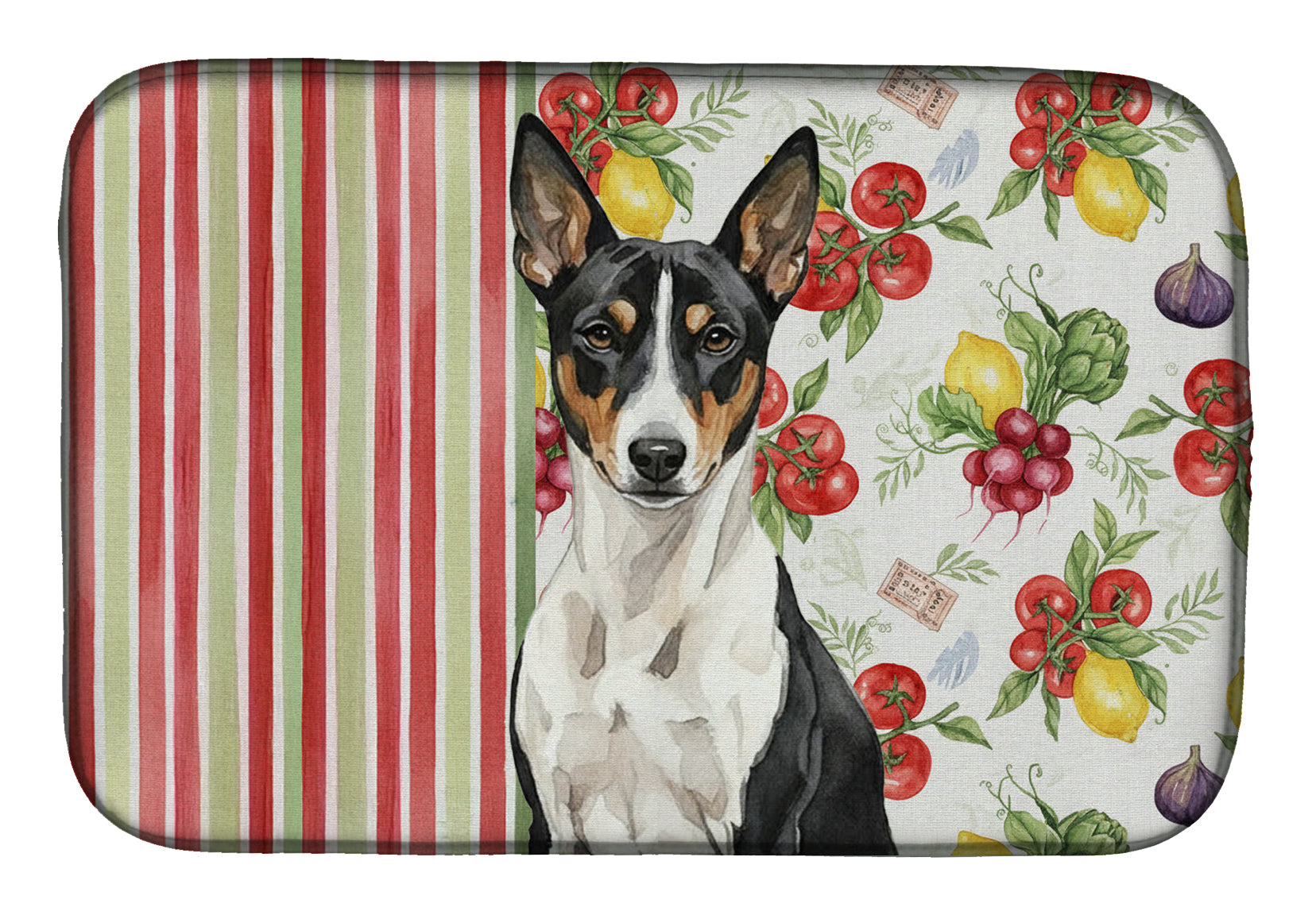 Black and White Basenji Vegetables Dish Drying Mat Absorbent Dish Drying Mat Pad for Kitchen Counter Dish Drainer Mat for Countertop, 14 x 21", Multicolor