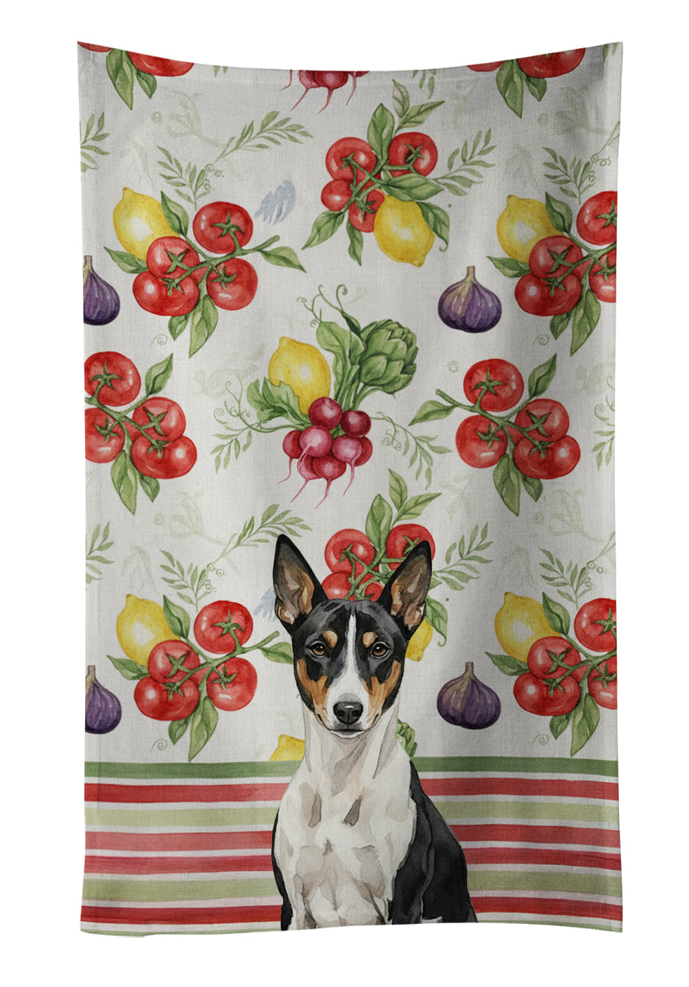 Black and White Basenji Vegetables Kitchen Towel Velour Plush Front and Cotton Loop Back Machine Washable