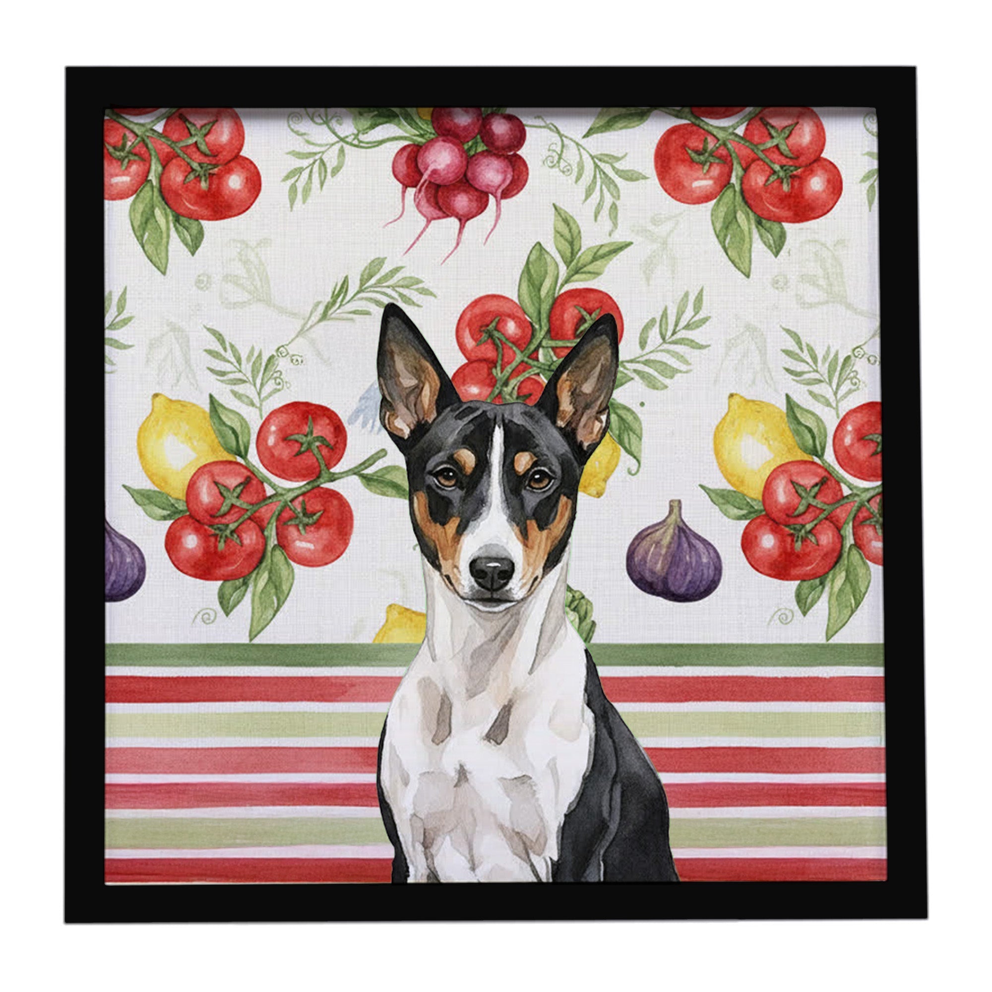 Black and White Basenji Vegetables Framed Metal Print Bathroom, Kitchen, Office, Home Decor Wall Art Ready to Hang, Square, 8X8