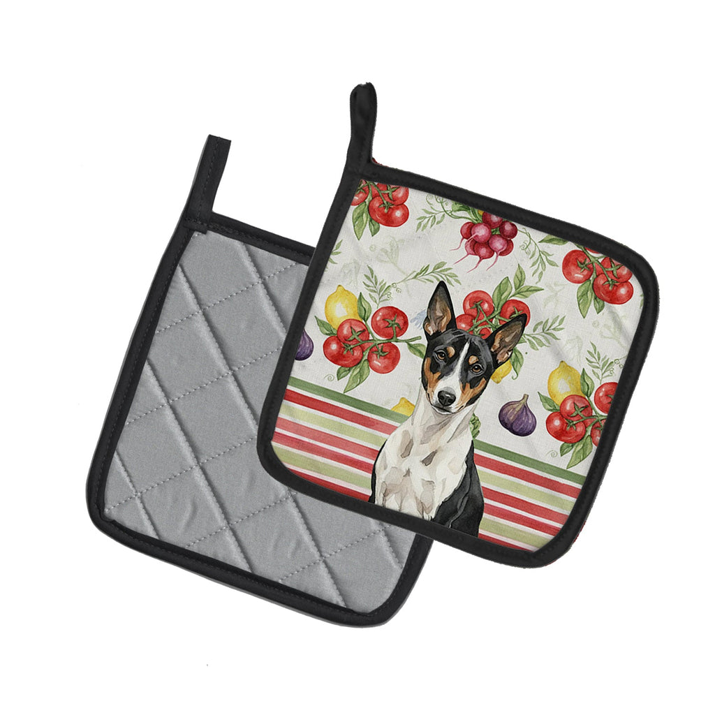 Black and White Basenji Vegetables Pot Holder Set of 2 Heat Resistant Quilted Hot Pads 7.5 x 7.5 Inch, Insulated Kitchen Trivets for Cooking & Baking