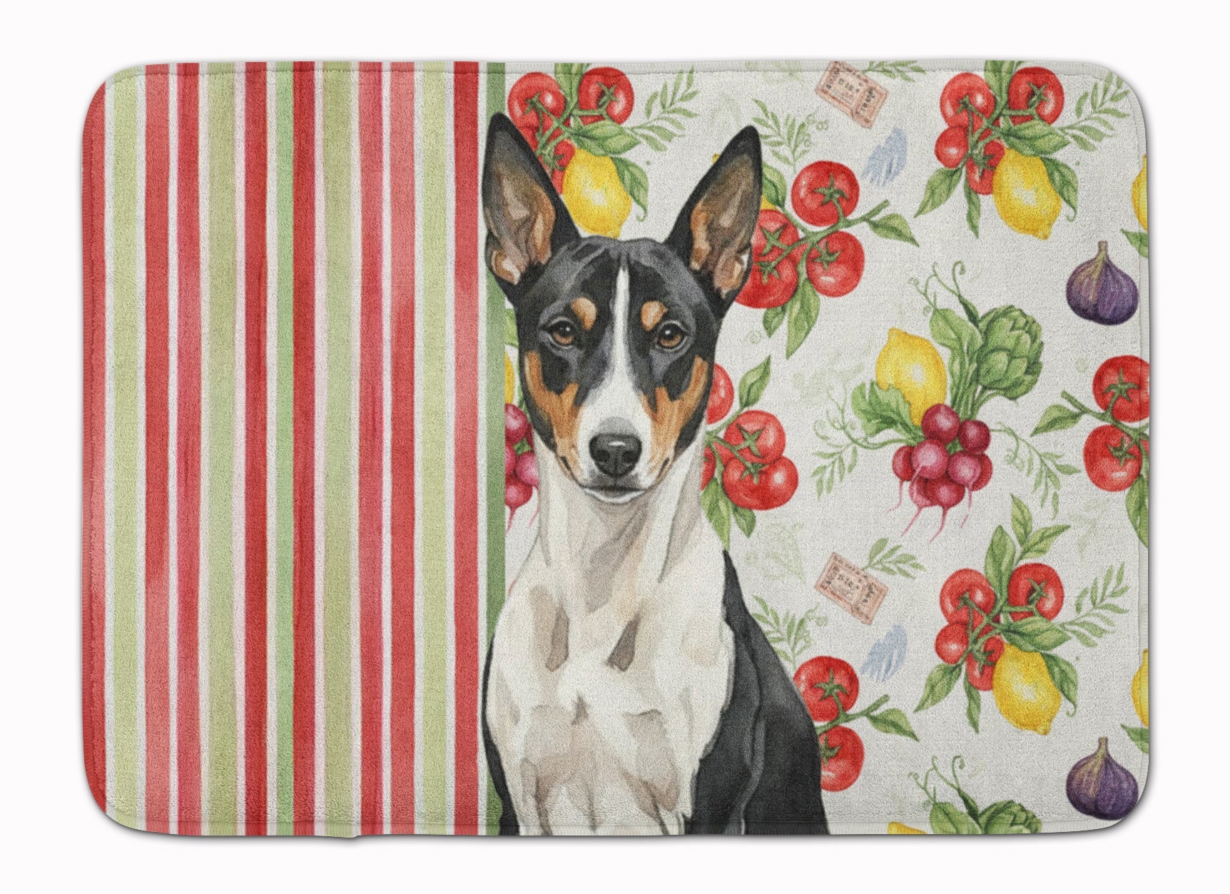 Black and White Basenji Vegetables Memory Foam Kitchen Mat Machine Washable Anti-Fatigue Cushion Comfort Bath or Kitchen Rug