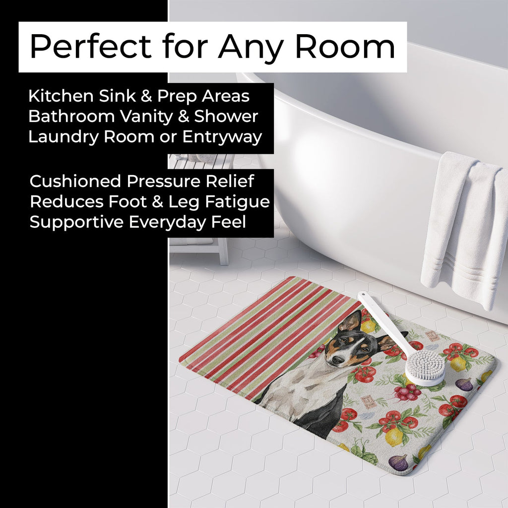 Black and White Basenji Vegetables Memory Foam Kitchen Mat Machine Washable Anti-Fatigue Cushion Comfort Bath or Kitchen Rug