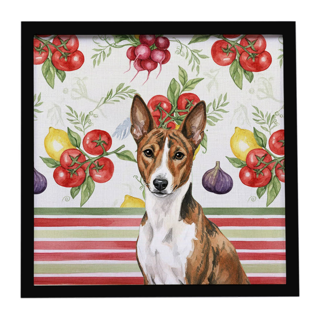 Brindle and White Basenji Vegetables Framed Metal Print Bathroom, Kitchen, Office, Home Decor Wall Art Ready to Hang, Square, 8X8