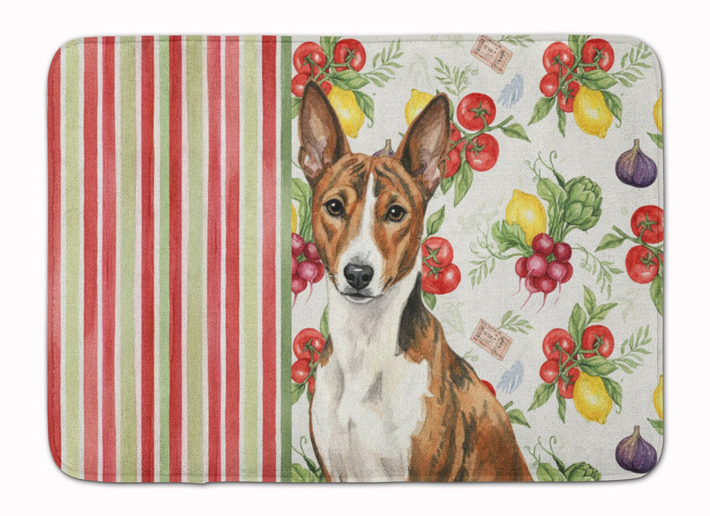 Brindle and White Basenji Vegetables Memory Foam Kitchen Mat Machine Washable Anti-Fatigue Cushion Comfort Bath or Kitchen Rug