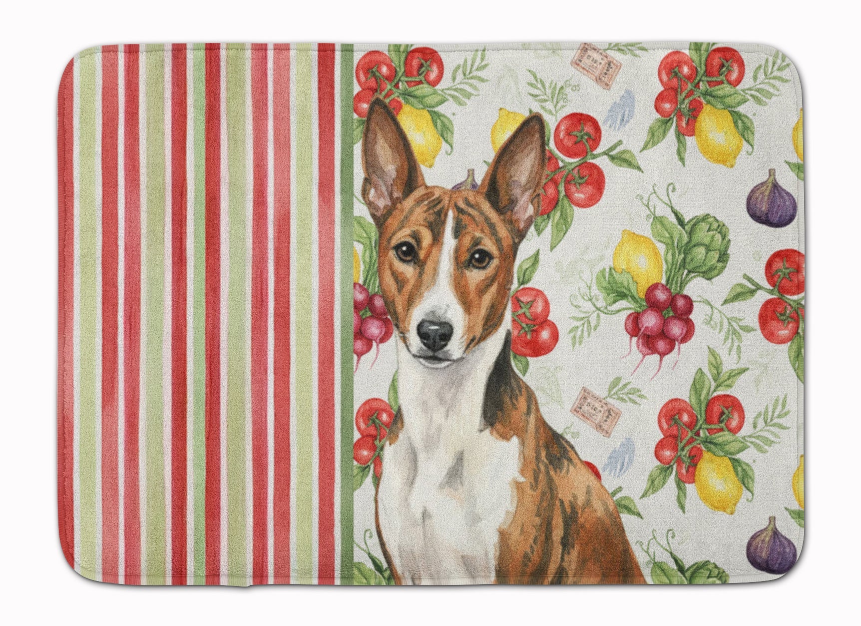 Brindle and White Basenji Vegetables Memory Foam Kitchen Mat Machine Washable Anti-Fatigue Cushion Comfort Bath or Kitchen Rug