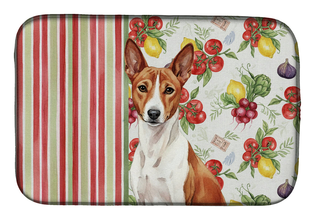 Red and White Basenji Vegetables Dish Drying Mat Absorbent Dish Drying Mat Pad for Kitchen Counter Dish Drainer Mat for Countertop, 14 x 21", Multicolor