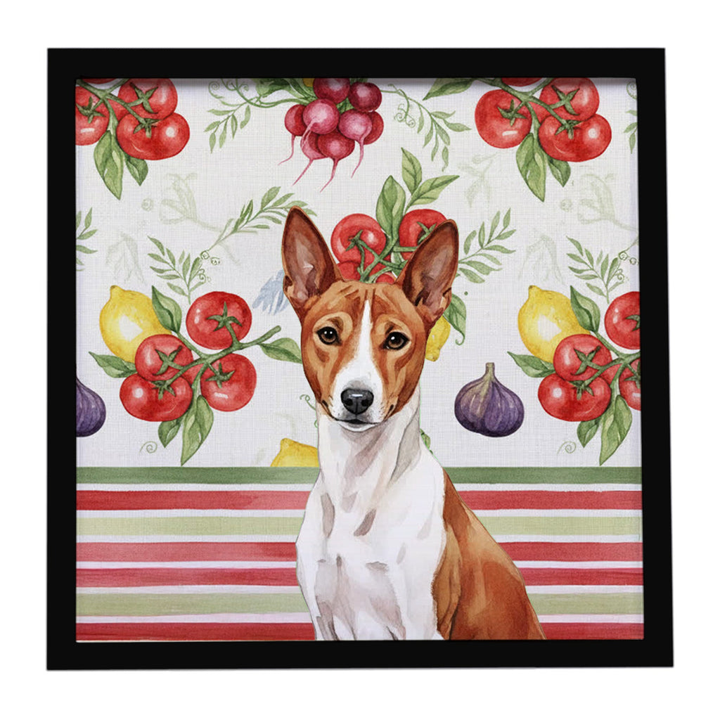 Red and White Basenji Vegetables Framed Metal Print Bathroom, Kitchen, Office, Home Decor Wall Art Ready to Hang, Square, 8X8