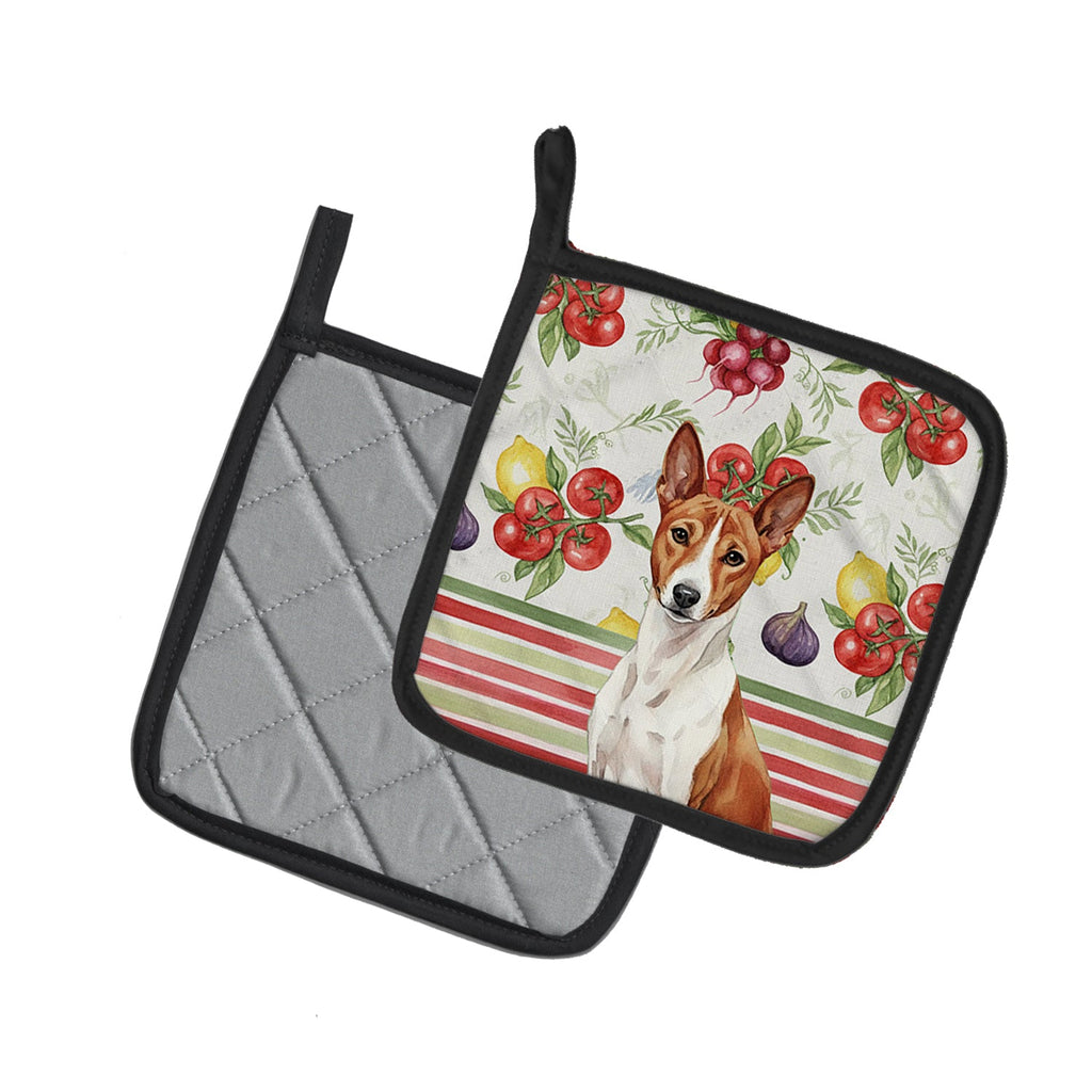 Red and White Basenji Vegetables Pot Holder Set of 2 Heat Resistant Quilted Hot Pads 7.5 x 7.5 Inch, Insulated Kitchen Trivets for Cooking & Baking