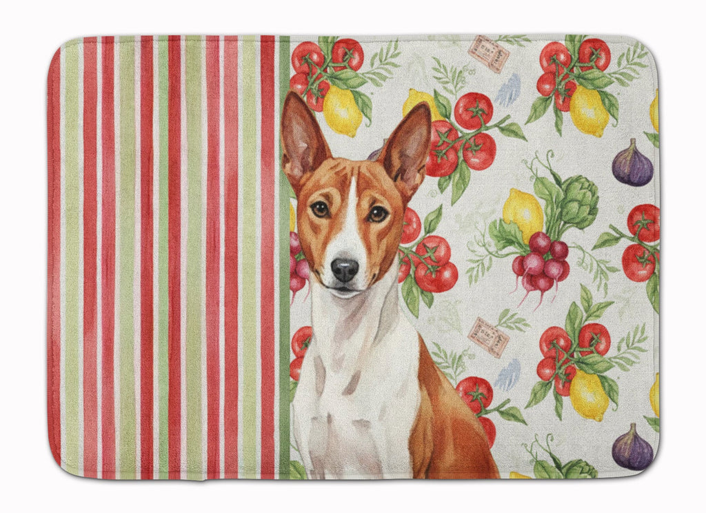 Red and White Basenji Vegetables Memory Foam Kitchen Mat Machine Washable Anti-Fatigue Cushion Comfort Bath or Kitchen Rug