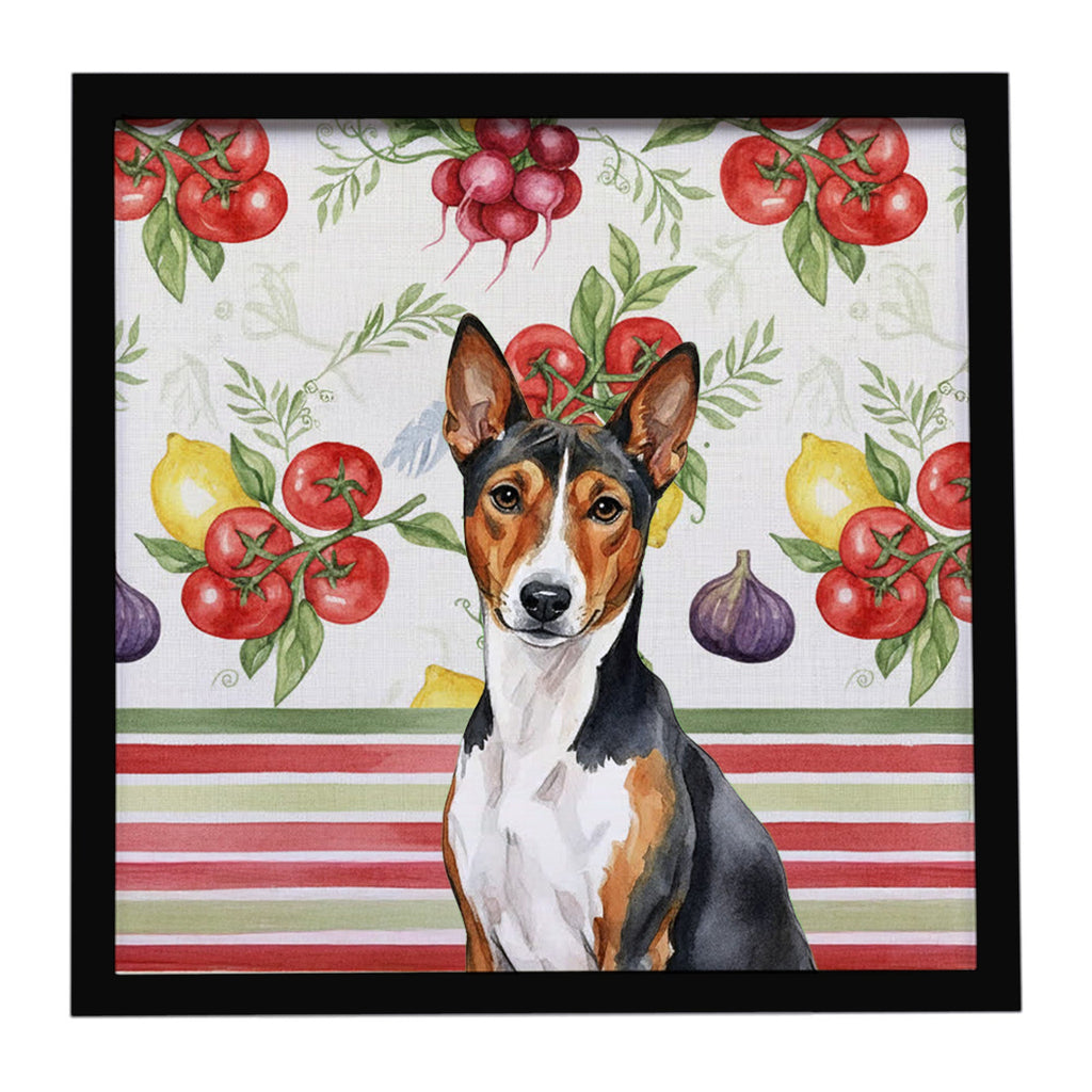 Tricolor and White Basenji Vegetables Framed Metal Print Bathroom, Kitchen, Office, Home Decor Wall Art Ready to Hang, Square, 8X8