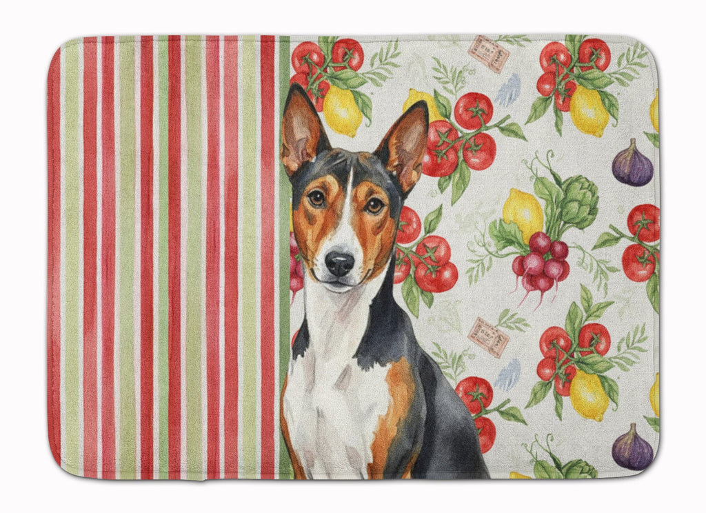 Tricolor and White Basenji Vegetables Memory Foam Kitchen Mat Machine Washable Anti-Fatigue Cushion Comfort Bath or Kitchen Rug