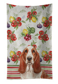 Red and White Basset Hound Vegetables Kitchen Towel Velour Plush Front and Cotton Loop Back Machine Washable