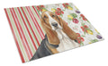 Tricolor and White Basset Hound Vegetables Cutting Board Tempered Glass Kitchen Cutting Surface, Heat Resistant Chopping, Non-Slip Feet, Food Prep & Serving