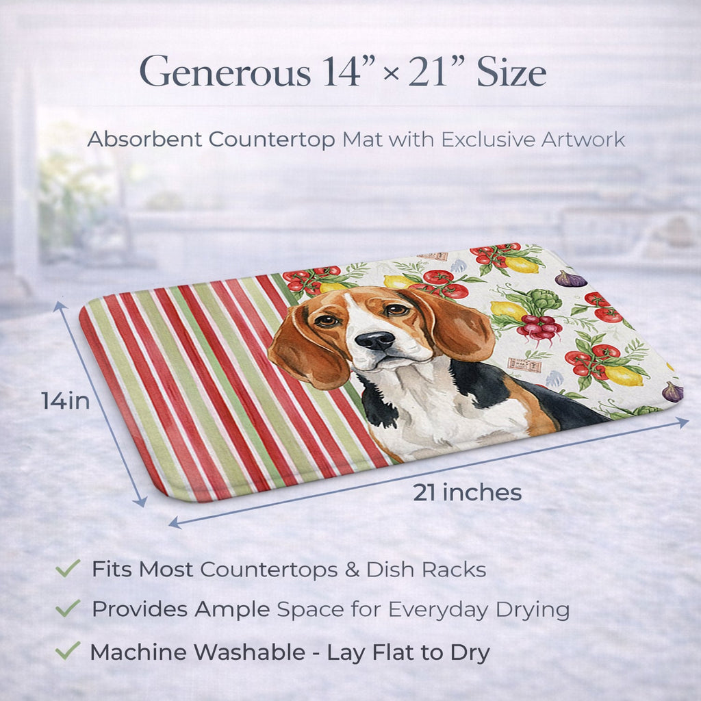 Beagle Vegetables Dish Drying Mat Absorbent Dish Drying Mat Pad for Kitchen Counter Dish Drainer Mat for Countertop, 14 x 21", Multicolor