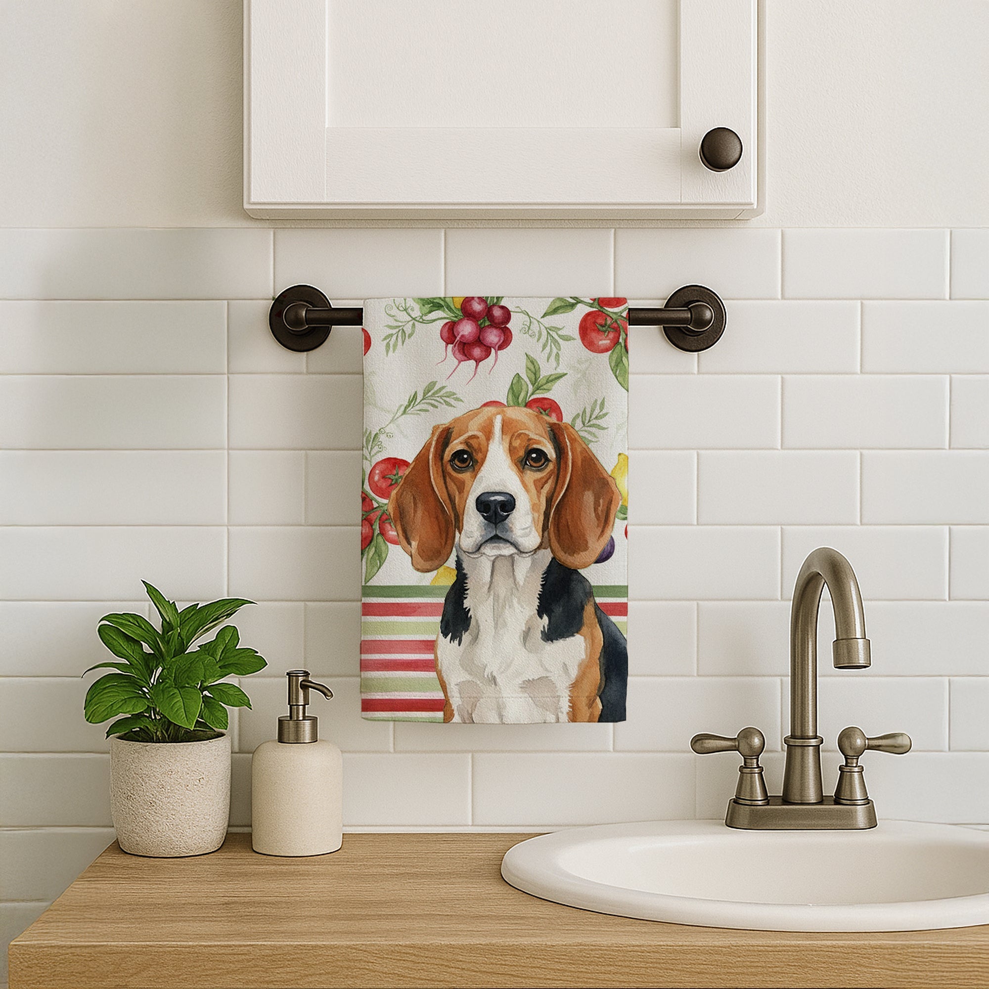 Beagle Vegetables Kitchen Towel Velour Plush Front and Cotton Loop Back Machine Washable