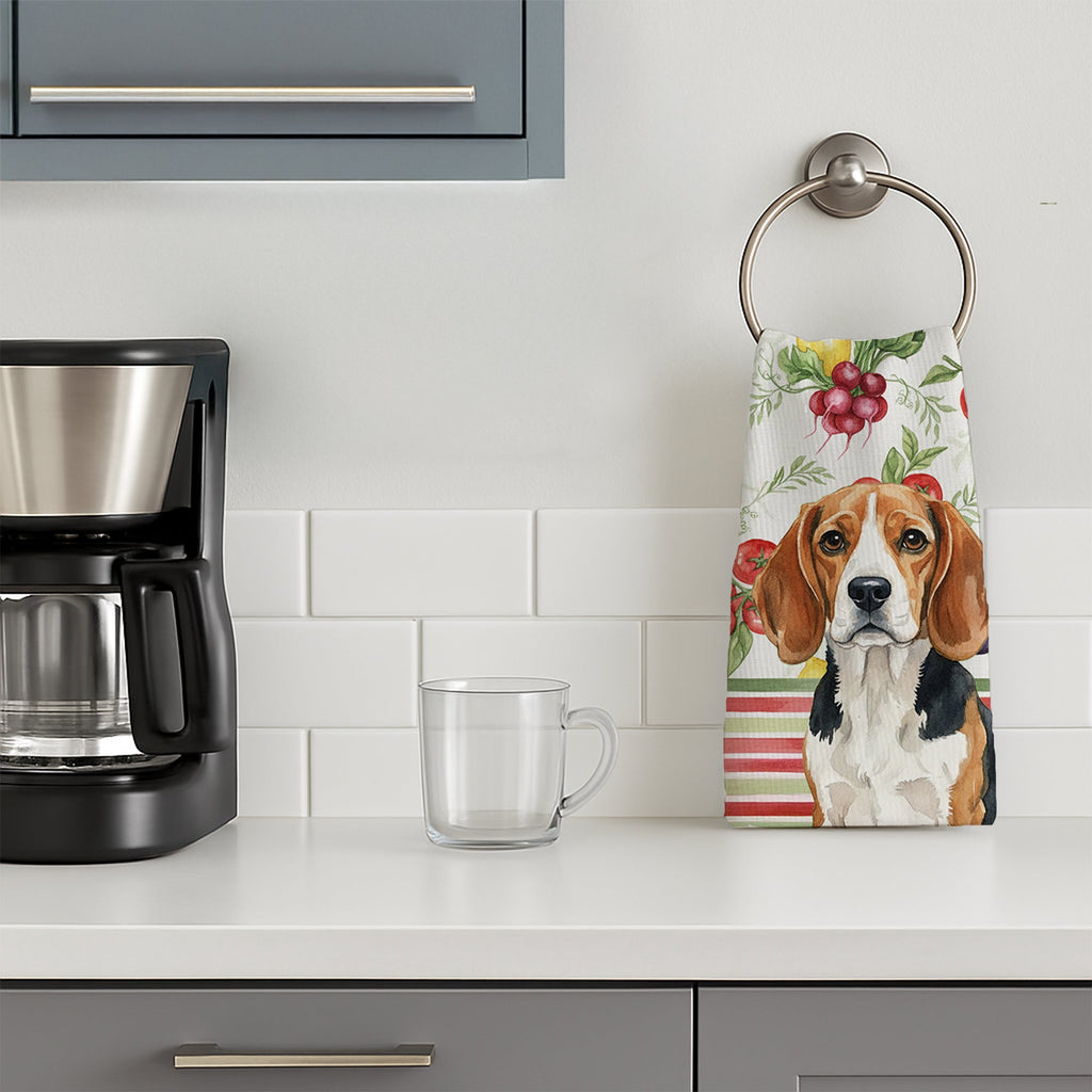 Beagle Vegetables Kitchen Towel Velour Plush Front and Cotton Loop Back Machine Washable
